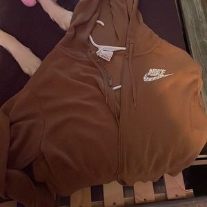 Nike brown cropped zip up hoodie